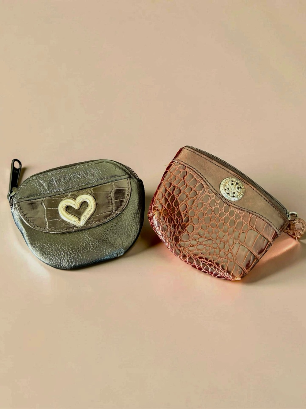 Brighton Leather Coin Purse Bundle |Heart & Croc Embossed Pouches in Black/Brown